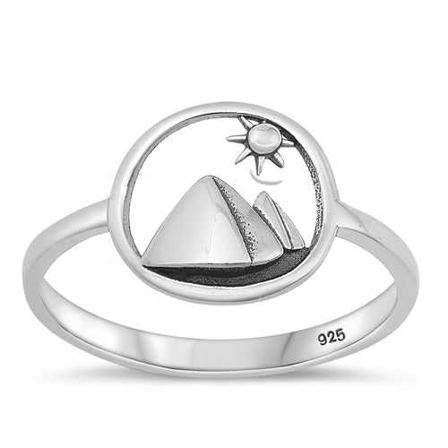 Sterling Silver Oxidized Mountain and Sun Ring