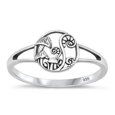 Sterling Silver Oxidized 10mm Mushrooms Ring