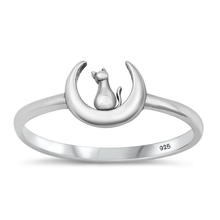 Load image into Gallery viewer, Sterling Silver Oxidized Cat On Moon Ring