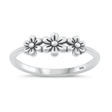 Sterling Silver Oxidized Three Flowers Ring