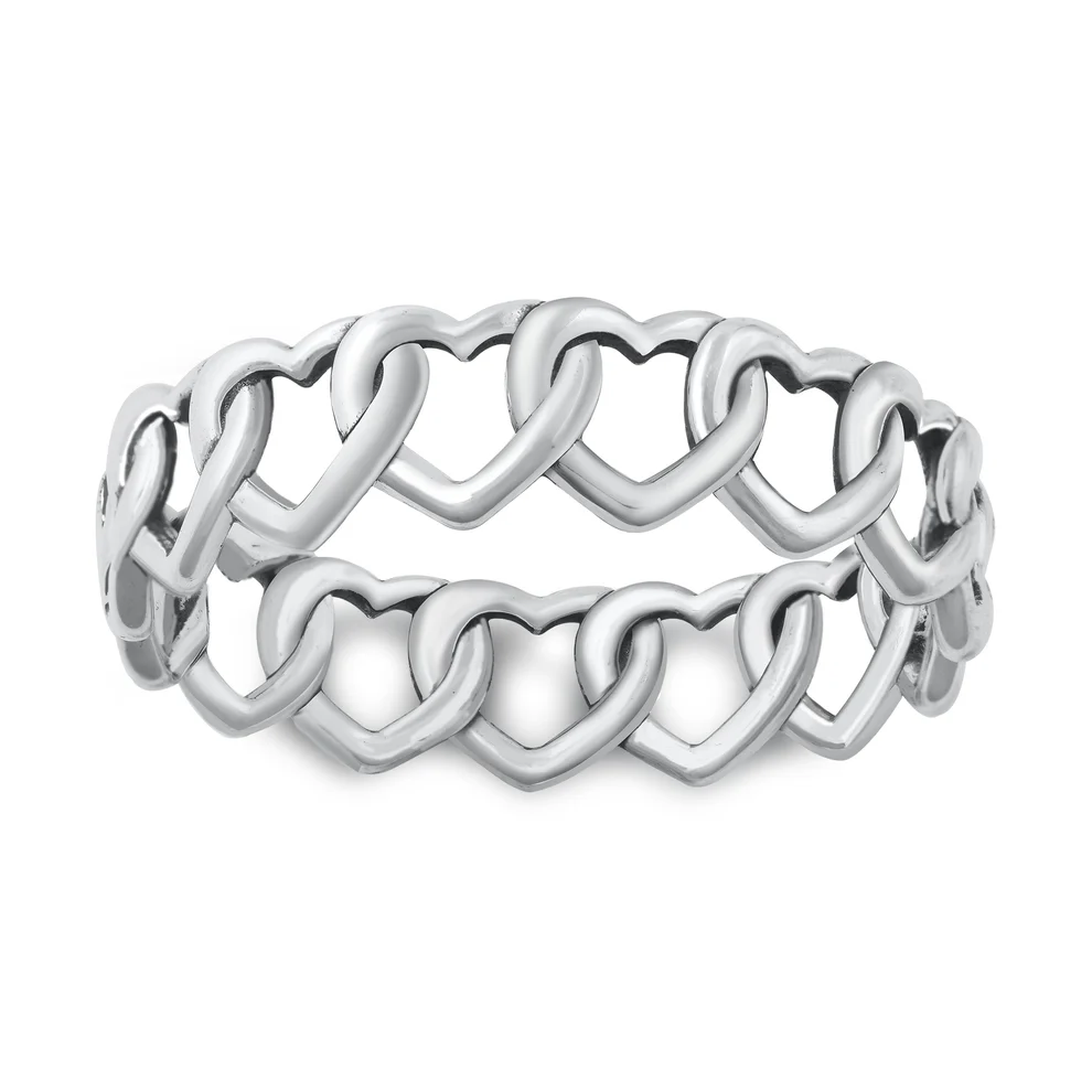 Sterling Silver Oxidized 5.6mm Hearts Ring