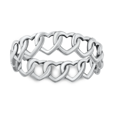 Sterling Silver Oxidized 5.6mm Hearts Ring