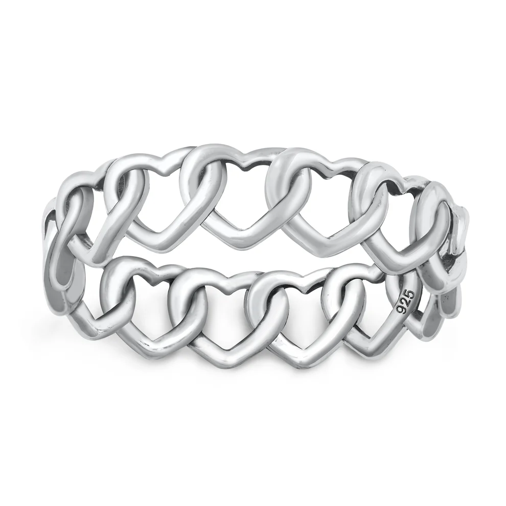 Sterling Silver Oxidized 7.4mm Hearts Ring