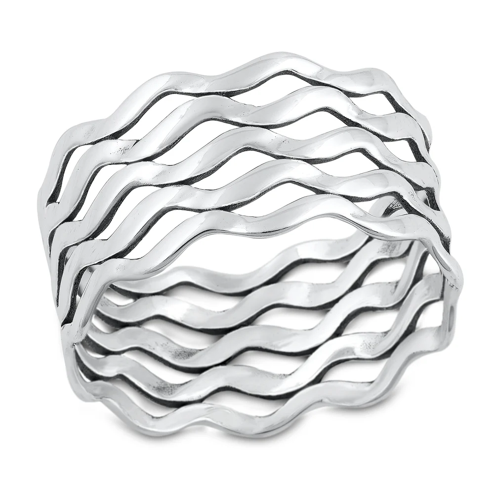 Sterling Silver Oxidized 12.2mm Waves Ring
