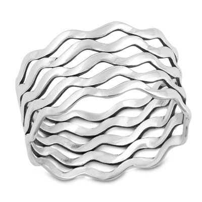 Sterling Silver Oxidized 12.2mm Waves Ring