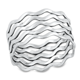 Sterling Silver Oxidized 12.2mm Waves Ring