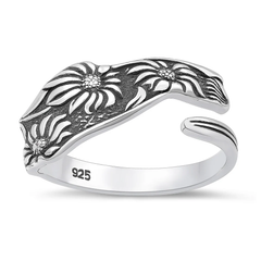 Sterling Silver Oxidized And Polished Flowers Ring