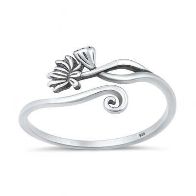 Sterling Silver Oxidized And Polished Flowers Ring