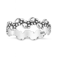 Load image into Gallery viewer, Sterling Silver Oxidized And Polished Paw Prints Ring