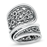 Sterling Silver Oxidized 26.1mm Thai Floral Design Ring