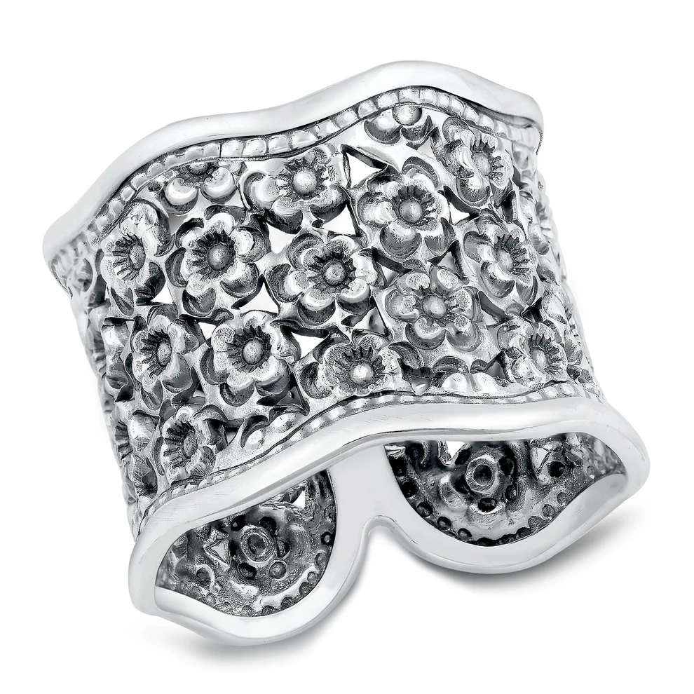 Sterling Silver Oxidized Thai Floral Design Ring