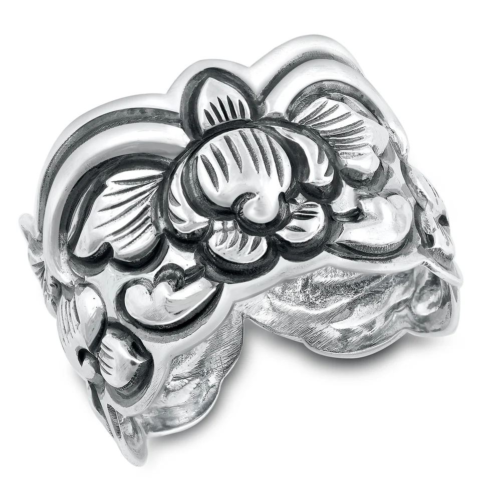 Sterling Silver Oxidized 15.2mm Floral Design Ring