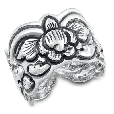 Sterling Silver Oxidized 15.2mm Floral Design Ring