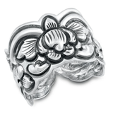 Sterling Silver Oxidized 15.2mm Floral Design Ring
