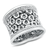 Sterling Silver Oxidized 21.1mm Thai Floral Design Ring