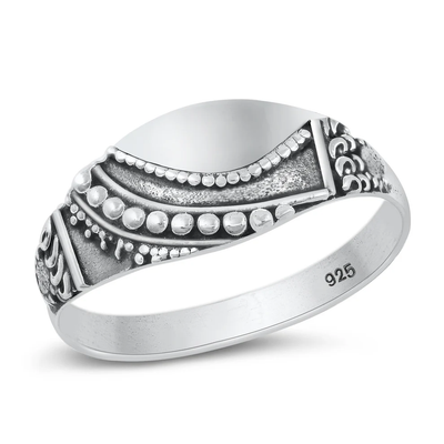 Sterling Silver Oxidized 8.2mm Bali Design Ring