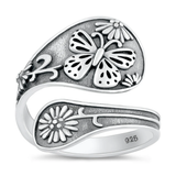 Sterling Silver Oxidized Spoon With Butterfly Ring