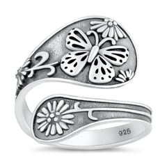 Sterling Silver Oxidized Spoon With Butterfly Ring