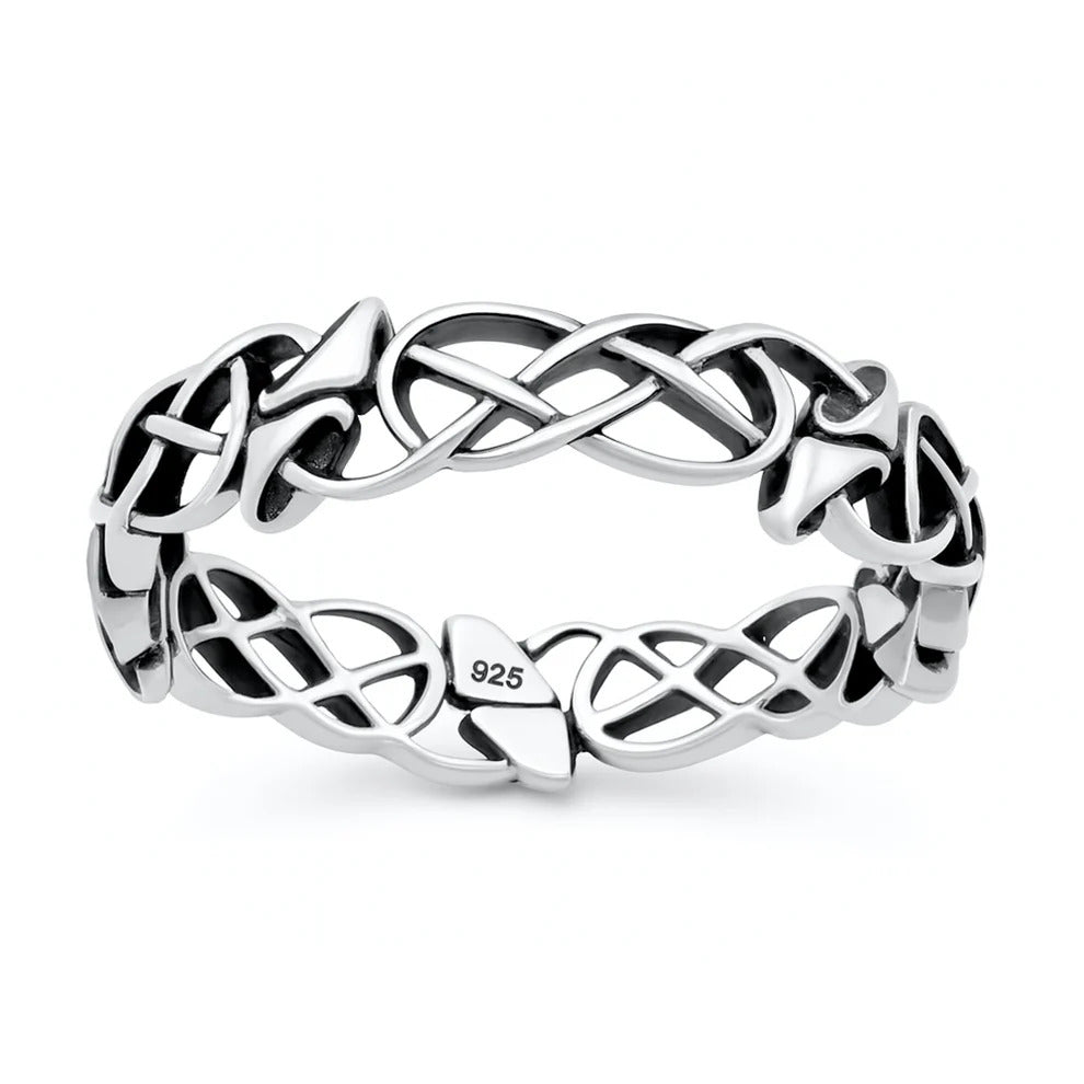 Sterling Silver Oxidized And Polished Celtic Knots And Mushrooms Ring