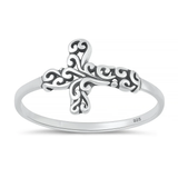Sterling Silver Oxidized And Polished Ornate Filigree Cross Ring