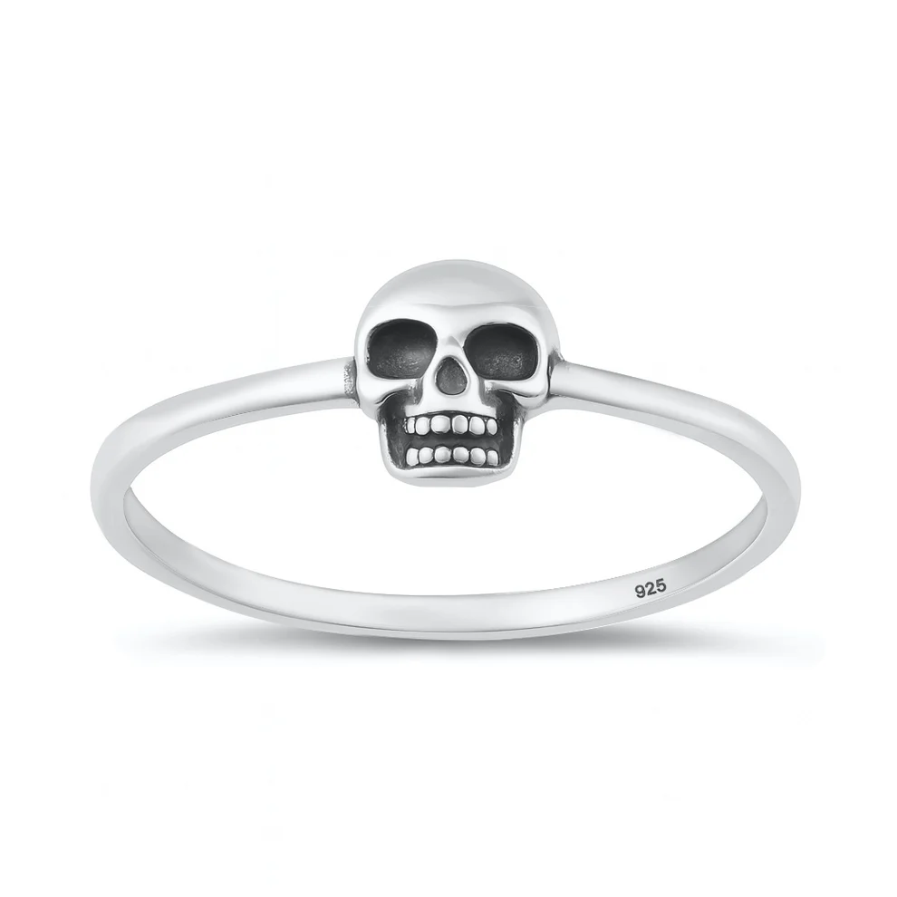 Sterling Silver Oxidized And Polished 6.4mm Mini Skull Ring