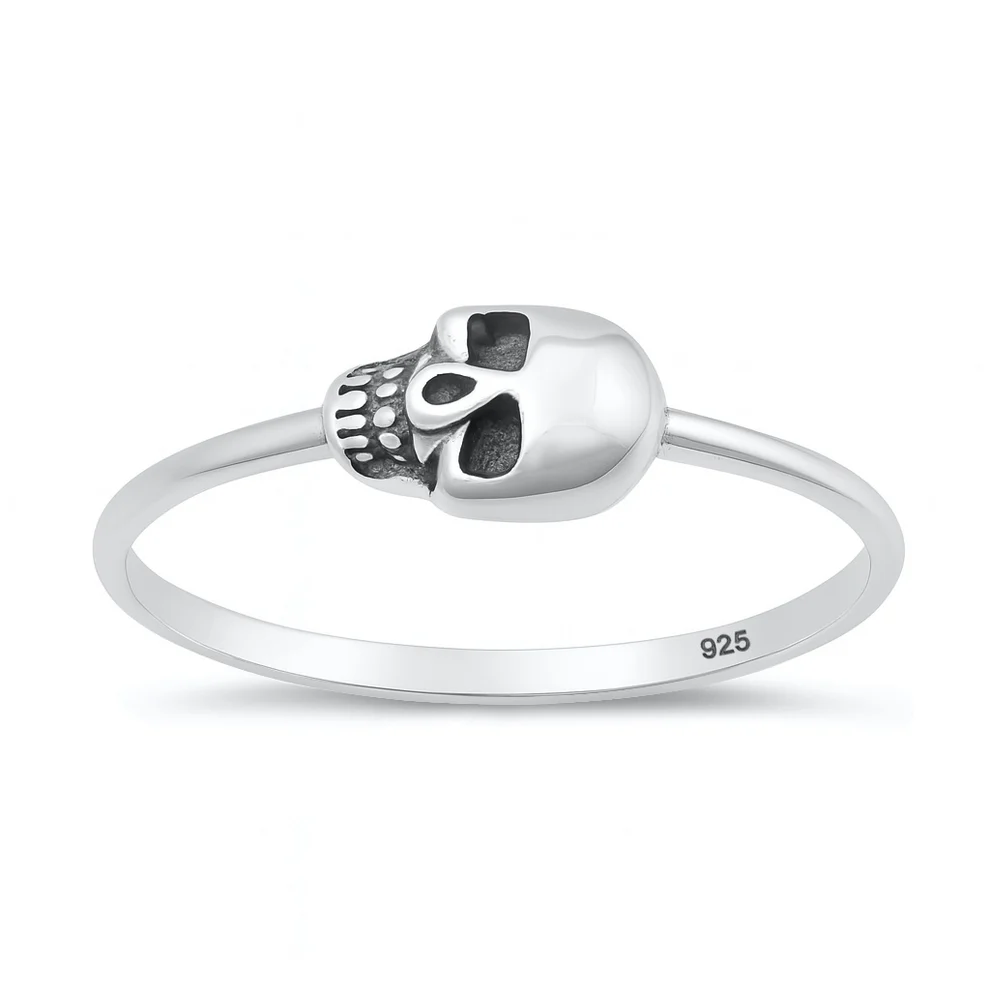 Sterling Silver Oxidized And Polished Mini Skull Ring