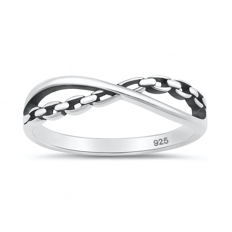 Sterling Silver Oxidized And Polished Infinity Chain Ring
