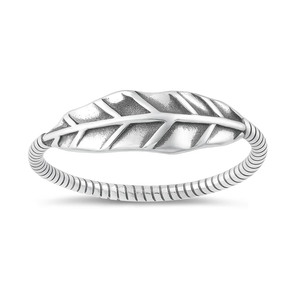 Sterling Silver Oxidized And Polished 5.5mm Leaf Ring