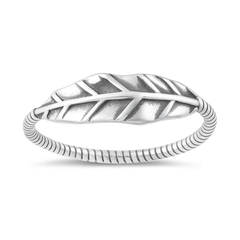 Sterling Silver Oxidized And Polished Celestial 5.5mm Leaf Ring