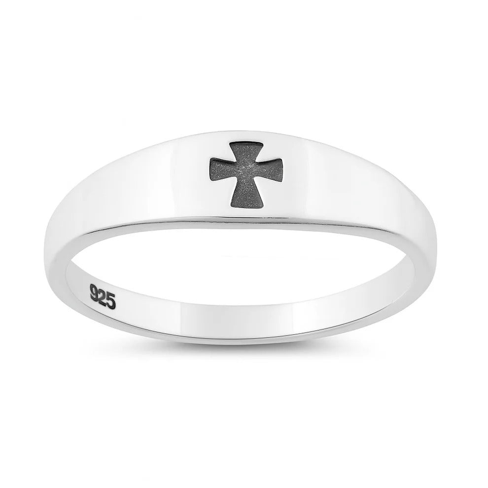 Sterling Silver Oxidized And Polished 6.1mm Cross Ring