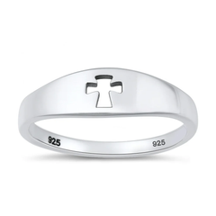 Sterling Silver Oxidized And Polished Open Cross Ring