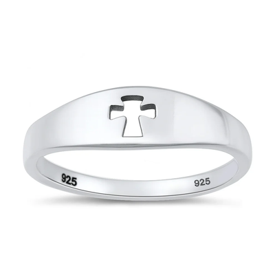 Sterling Silver Oxidized And Polished Open Cross Ring