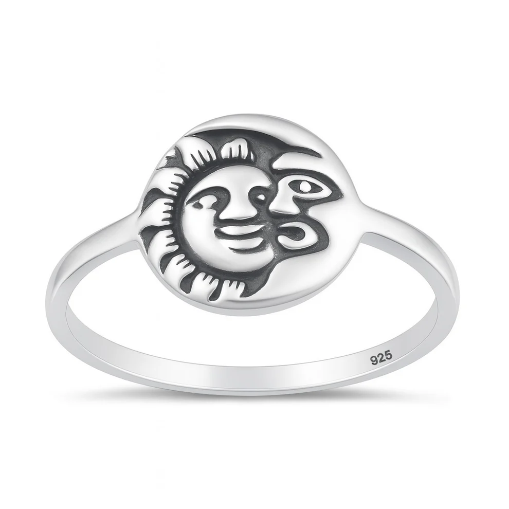 Sterling Silver Oxidized And Polished Celestial Sun And Moon Ring
