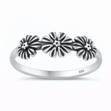 Sterling Silver Oxidized And Polished 6.1mm Flowers Ring