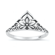Load image into Gallery viewer, Sterling Silver Oxidized And Polished Lotus Ring