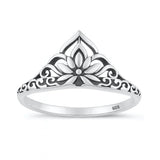 Sterling Silver Oxidized And Polished 10.1mm Lotus Ring