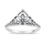 Sterling Silver Oxidized And Polished Lotus Ring