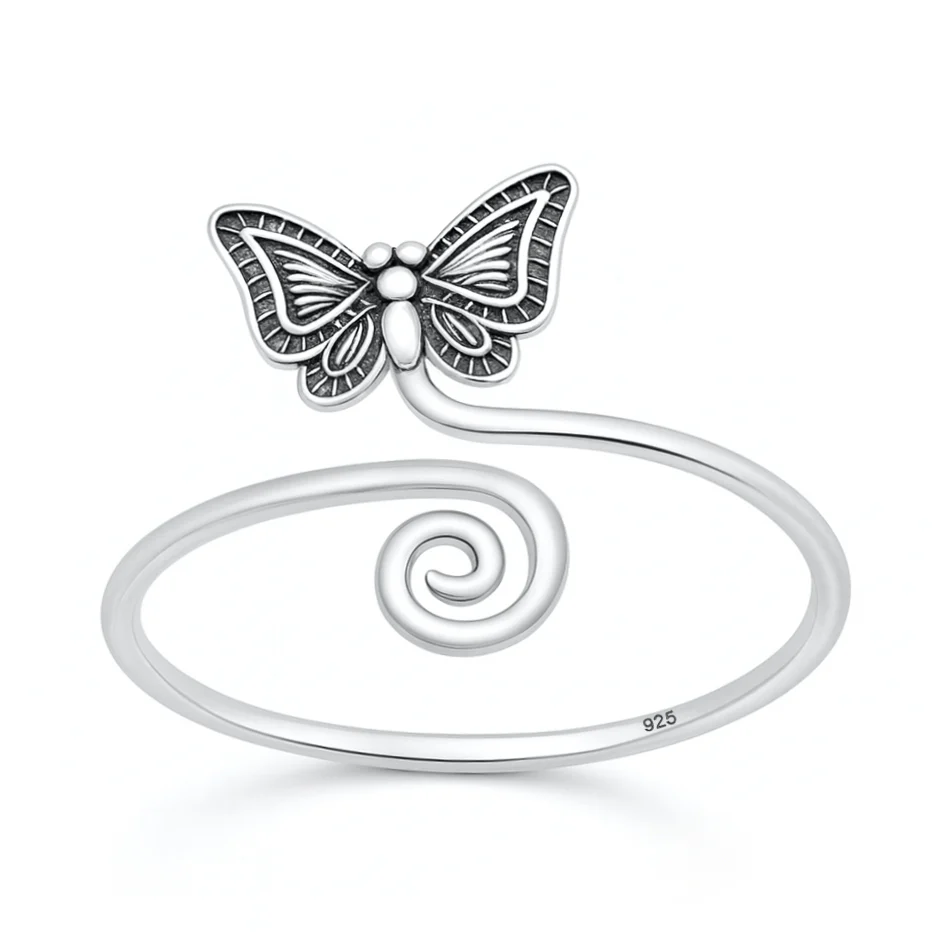 Sterling Silver Oxidized And Polished Butterfly Ring