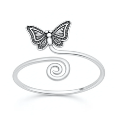 Sterling Silver Oxidized And Polished Butterfly Ring
