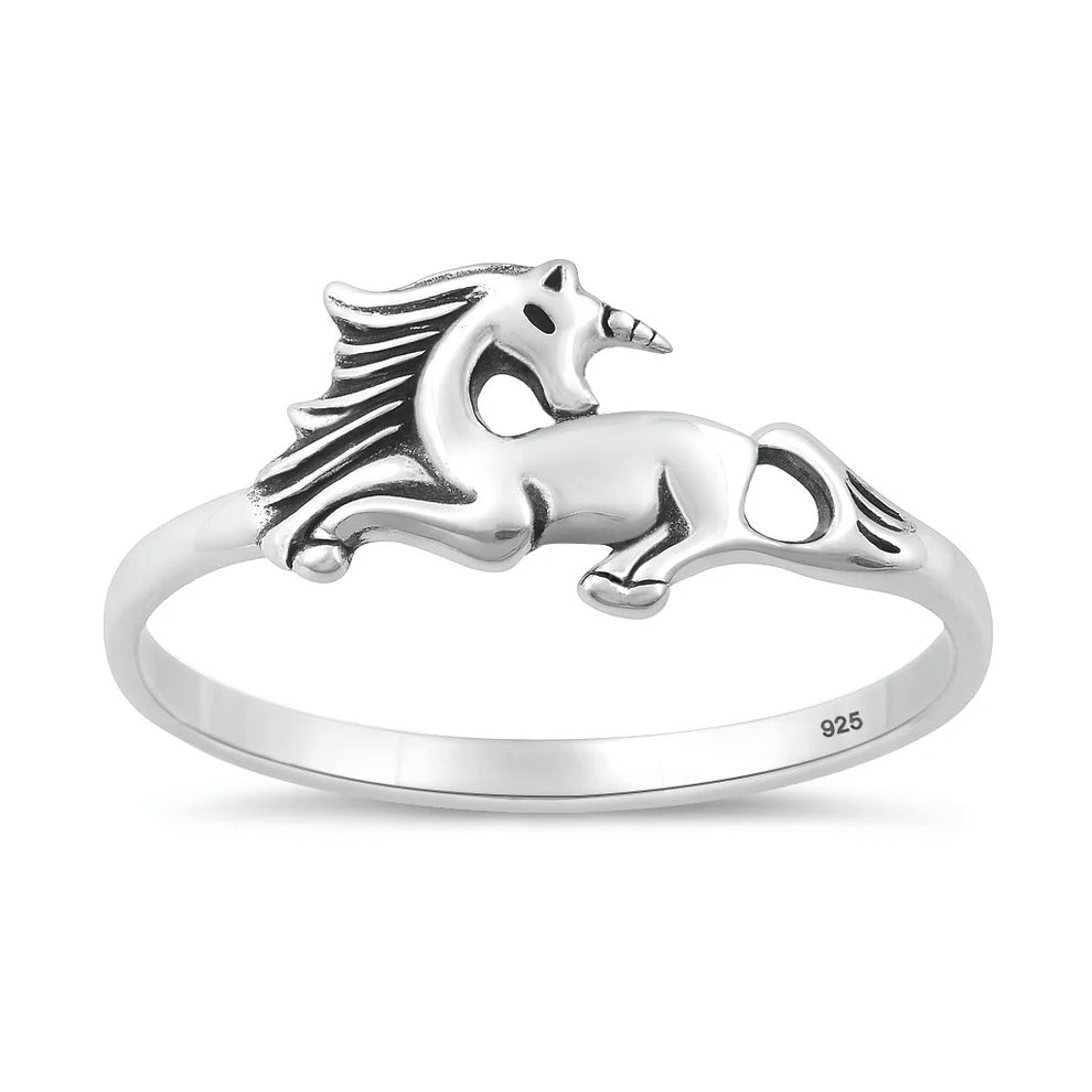 Sterling Silver Oxidized And Polished Unicorn Ring