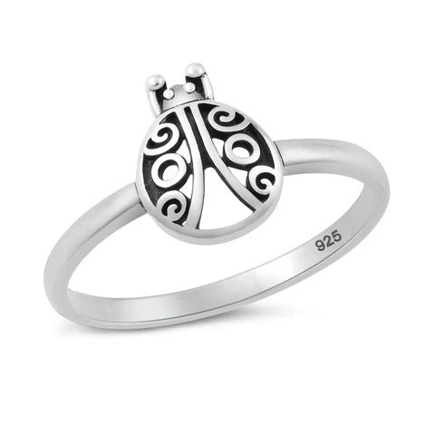 Sterling Silver Oxidized And Polished 11.4mm Ladybug Ring