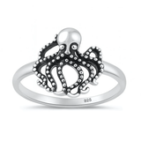 Sterling Silver Oxidized And Polished Octopus Ring