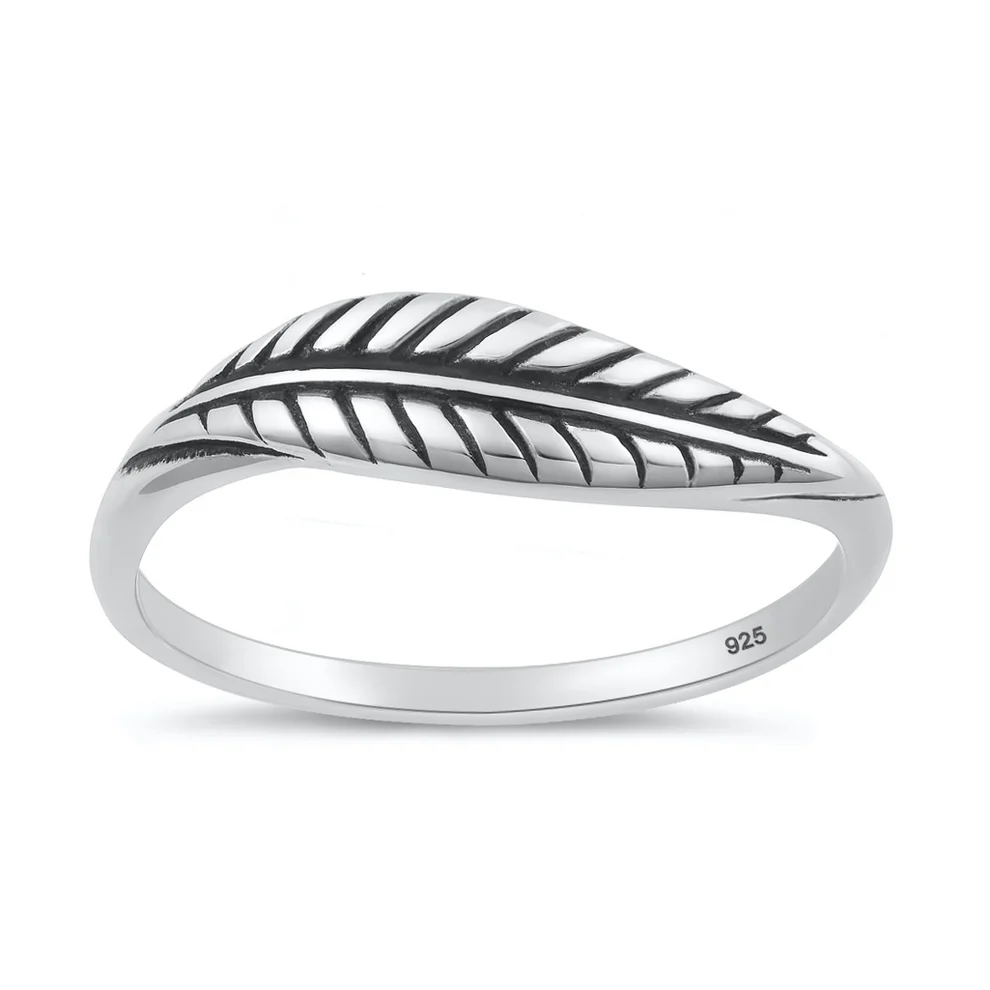 Sterling Silver Oxidized And Polished 6mm Leaf Ring