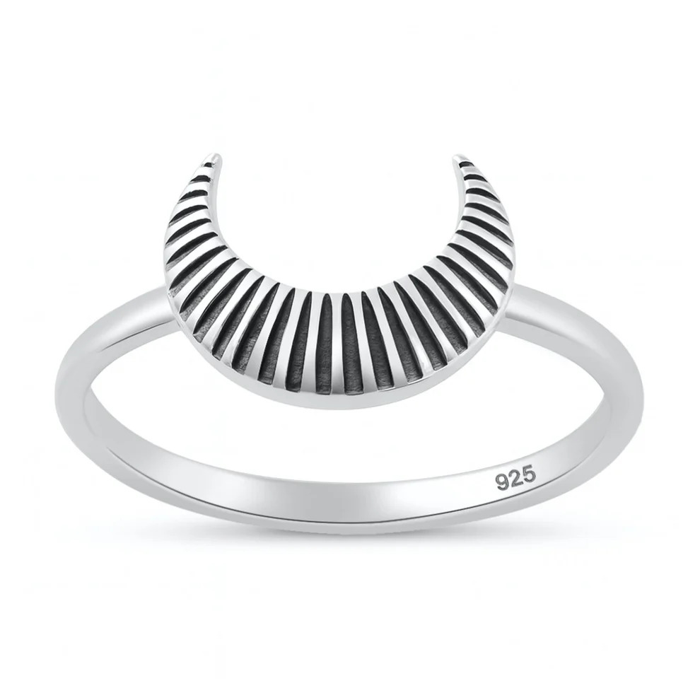 Sterling Silver Oxidized And Polished Crescent Moon Ring