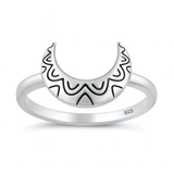 Sterling Silver Oxidized And Polished 9.1mm Crescent Moon Ring