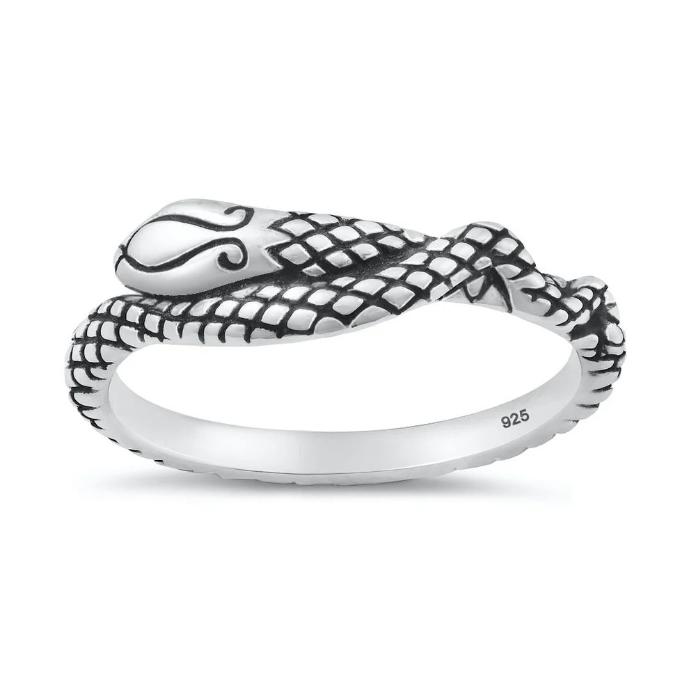 Sterling Silver Oxidized And Polished 6.2mm Snake Ring