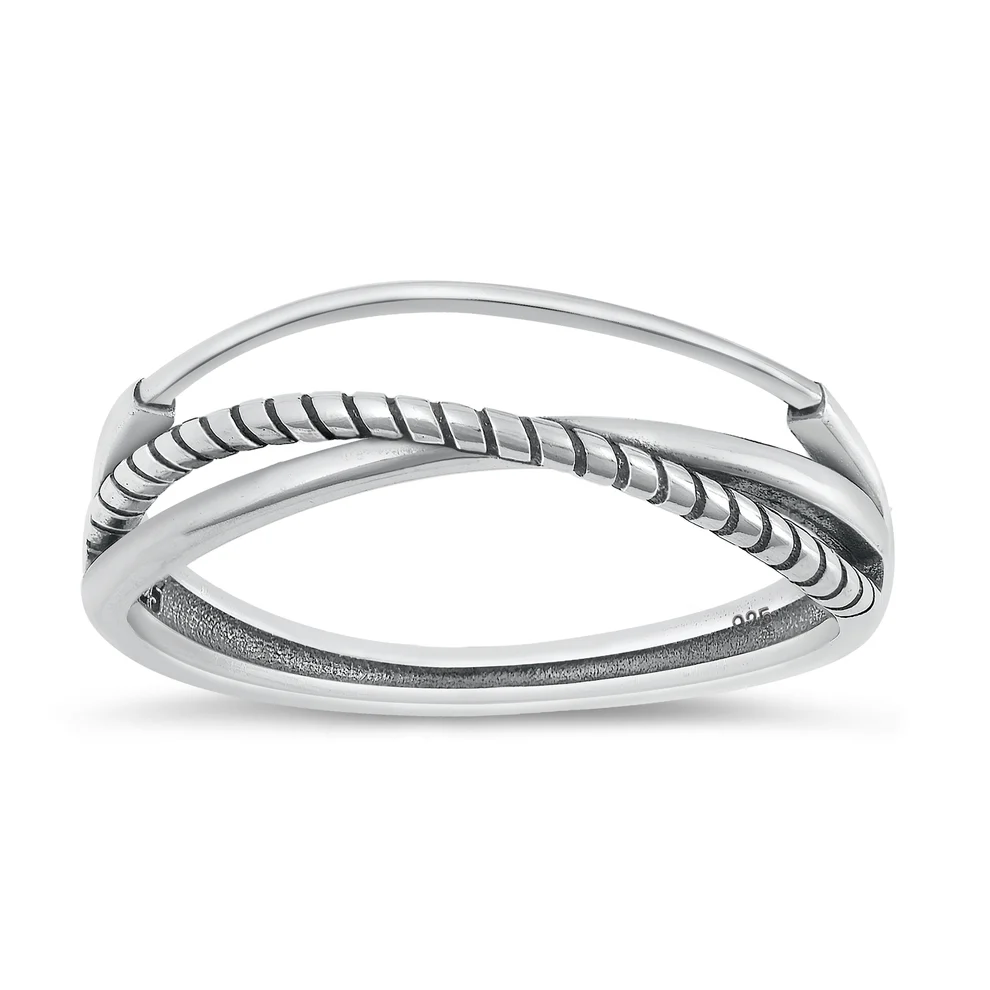 Sterling Silver Oxidized Cross Lines Ring