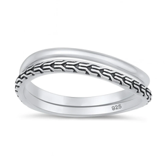 Sterling Silver Oxidized And High Polish Double Ring Set
