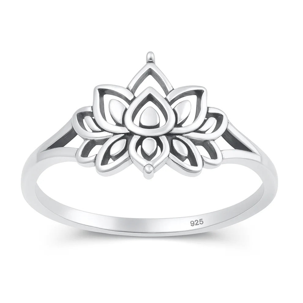 Sterling Silver Oxidized And Polished 11mm Lotus Ring