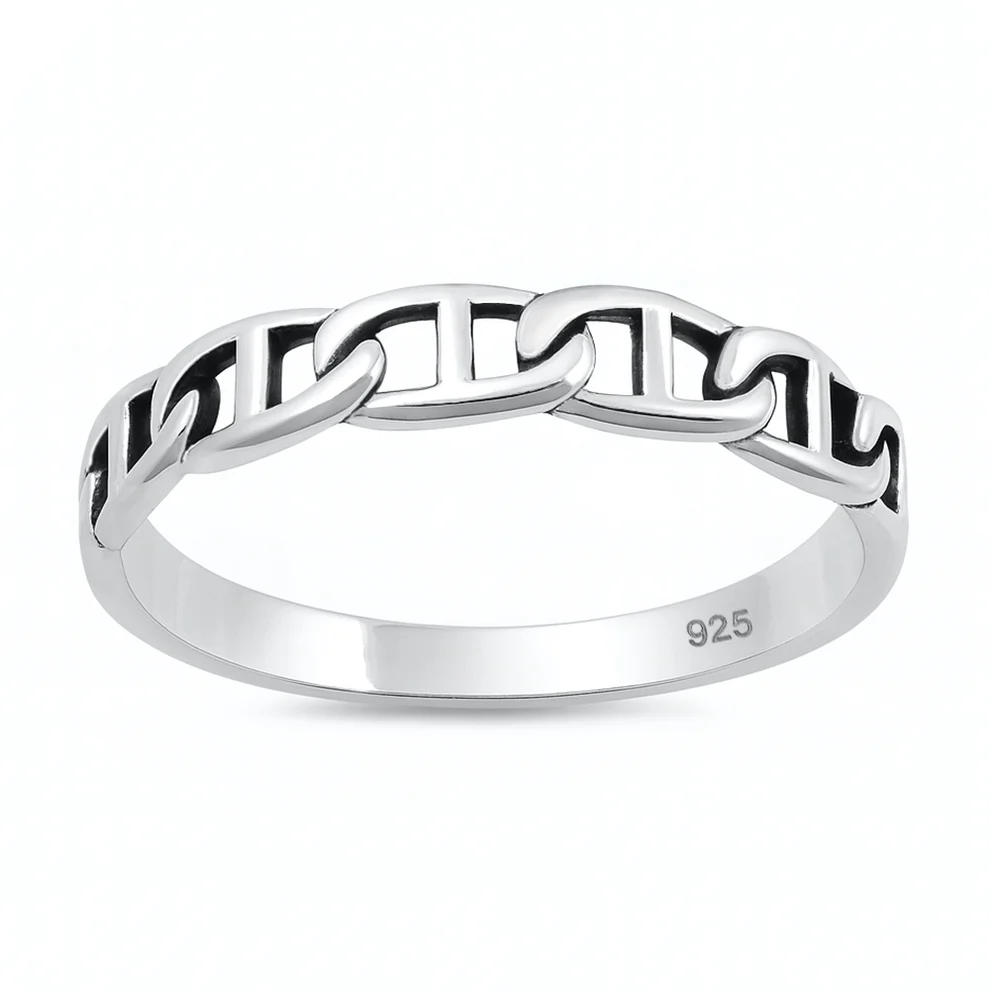 Sterling Silver Oxidized And Polished Mariner Link Ring